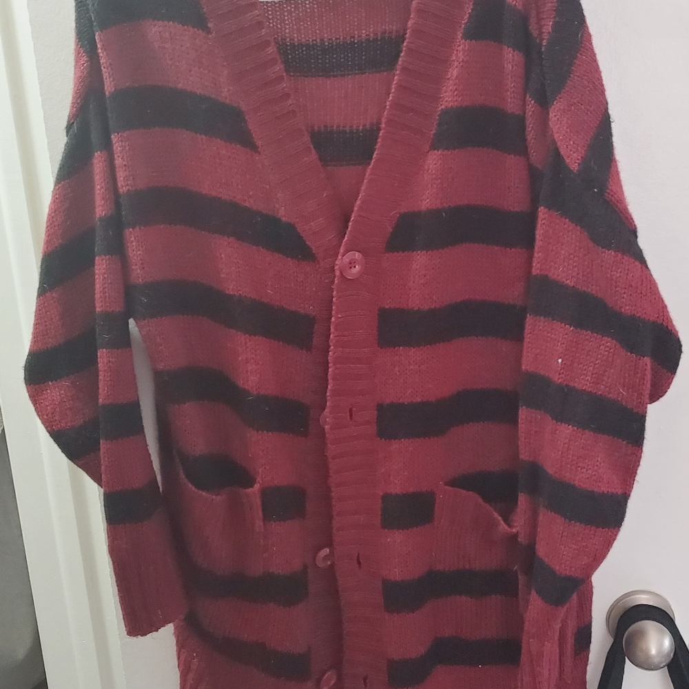 Lularoe Lucille Cardigan Maroon and Black Striped